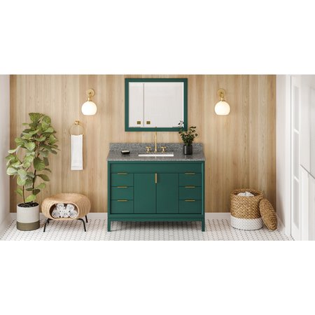 JEFFREY ALEXANDER 48In. Forest Green Theodora Vanity, Boulder Cultured Marble Vanity Top, Undermount Rectangle Bowl VKITTHE48GNBOR